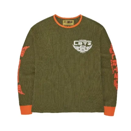 Corteiz Gasolina Waffel-Sweatshirt Tonal Khaki/Burnt Orange